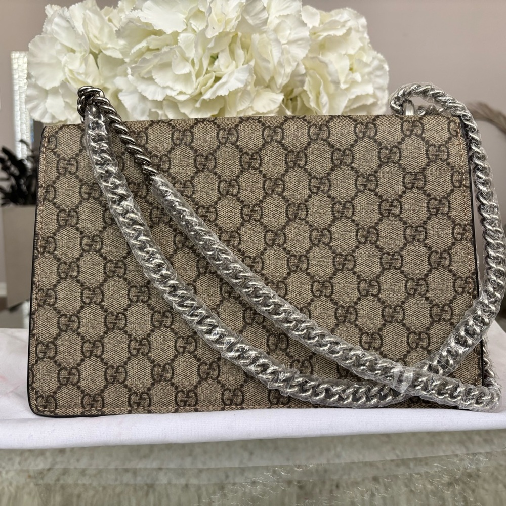 Designer Inspired G G Supreme Shoulder Bag in Brown Monogram with Red Suede - Picture 2 of 14